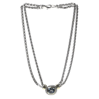 David Yurman Sterling Silver 14K Yellow Gold Blue Topaz Double Wheat Chain Necklace 2 of 4