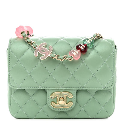 Chanel Lambskin Resin Quilted Mini Heart Square Flap Light Green 1 of 11