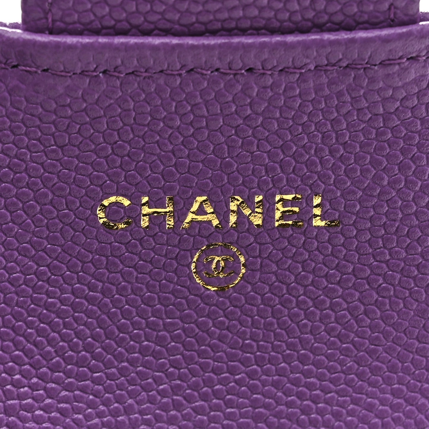 Caviar Quilted Flap Card Holder Wallet Purple