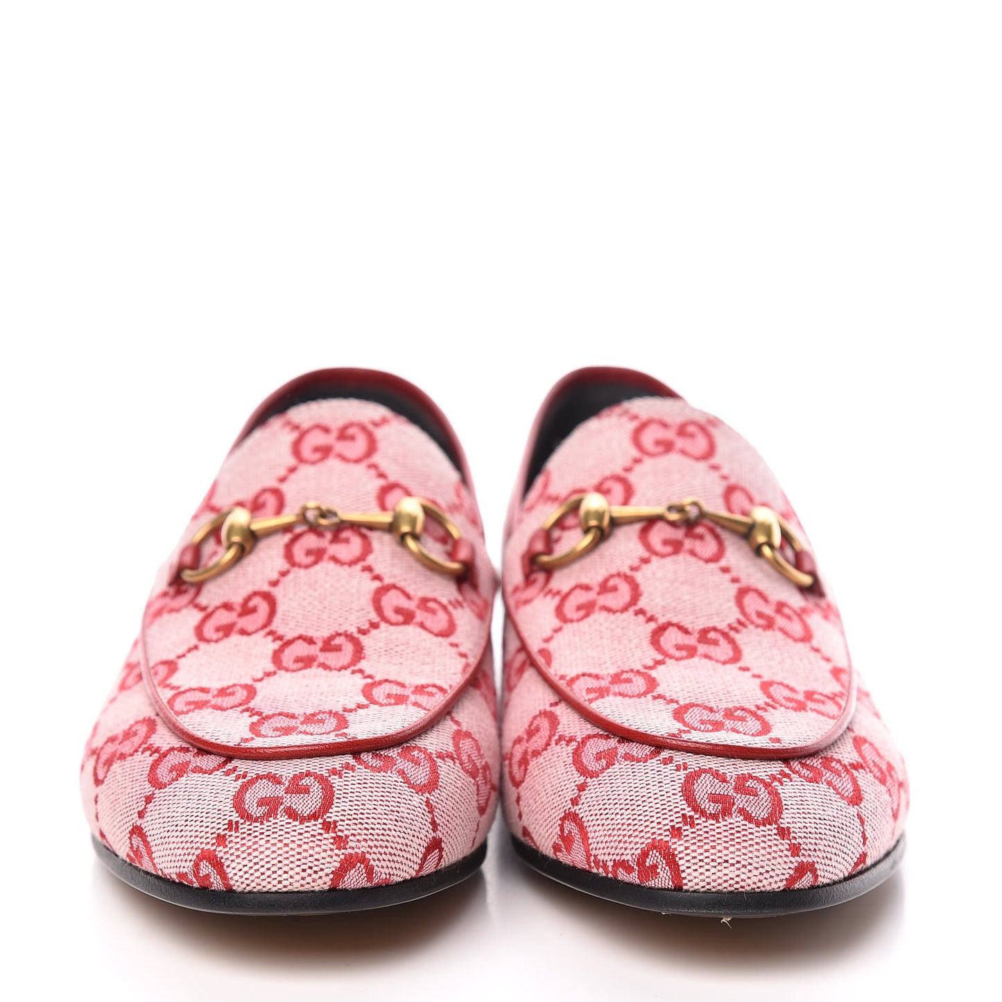 Canvas GG Monogram Horsebit Womens Jordaan Loafers 36.5 Gardenia Hibiscus Red