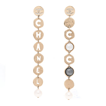 Chanel Pearl Crystal Papyrus Drop Strand Earrings Gold Grey 1 of 4