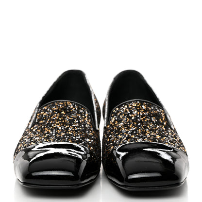 Chanel Glitter Fabric Patent Calfskin Mocassin Loafers 38 Black Bronze 2 of 8