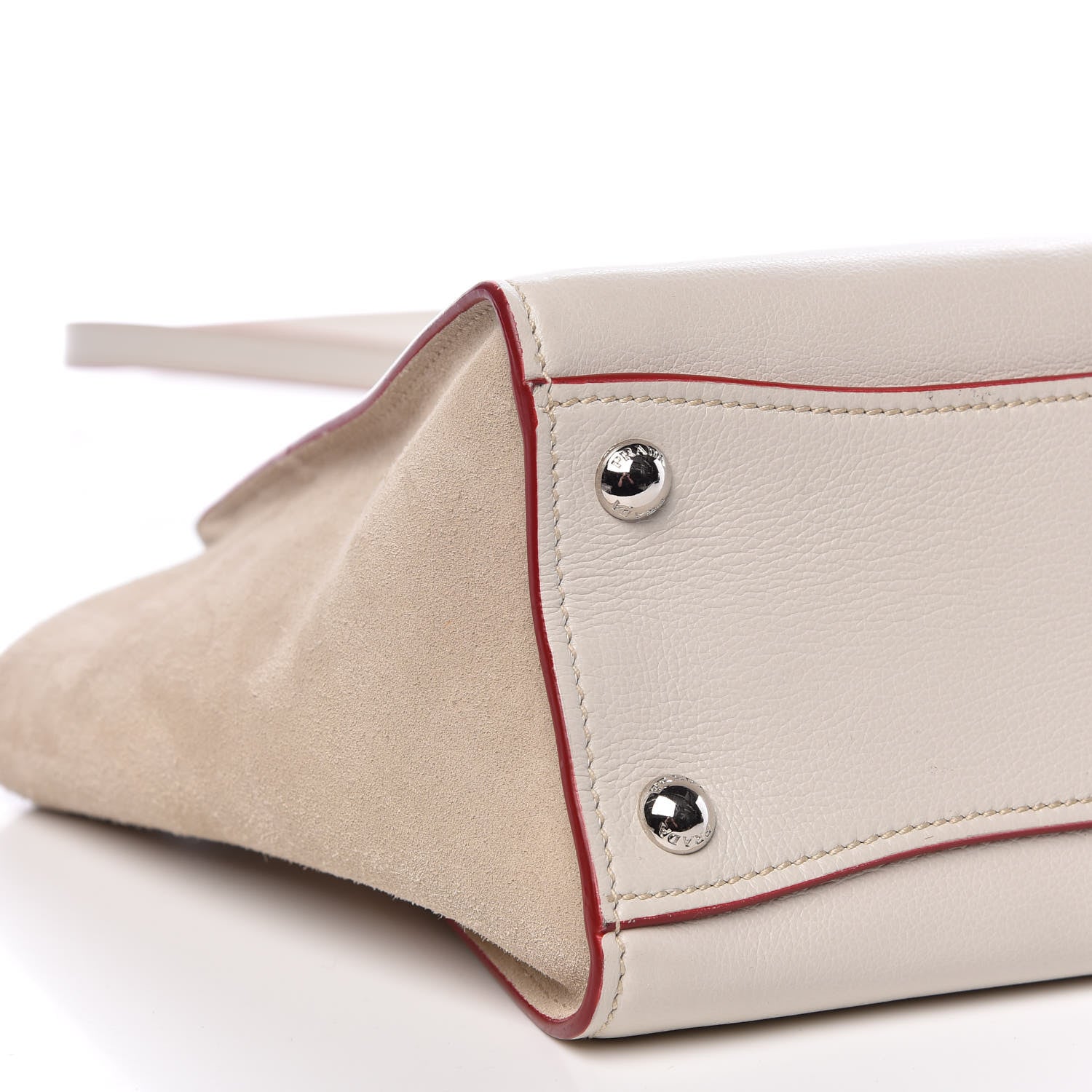 Prada Glace Calf Suede Mini Twin Pocket Tote Talco Rosso 8 of 9