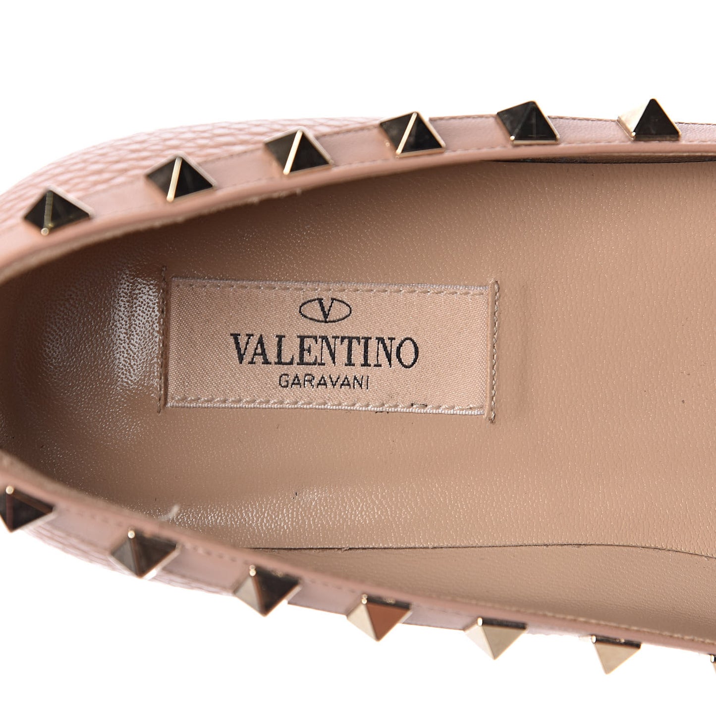 Pebbled Calfskin Rockstud Ballerina Flats 39.5 Skin Sorbet