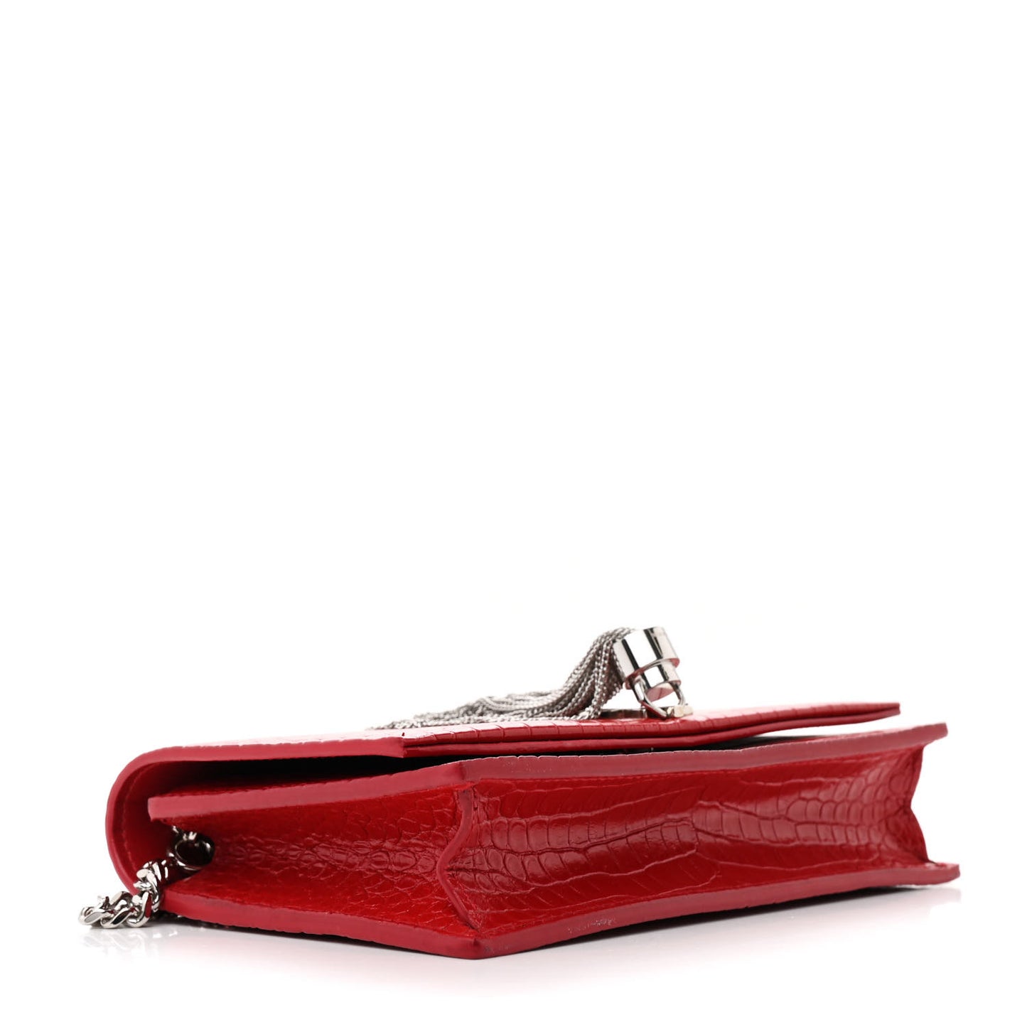 Calfskin Crocodile Embossed Kate Monogram Tassel Chain Wallet Red