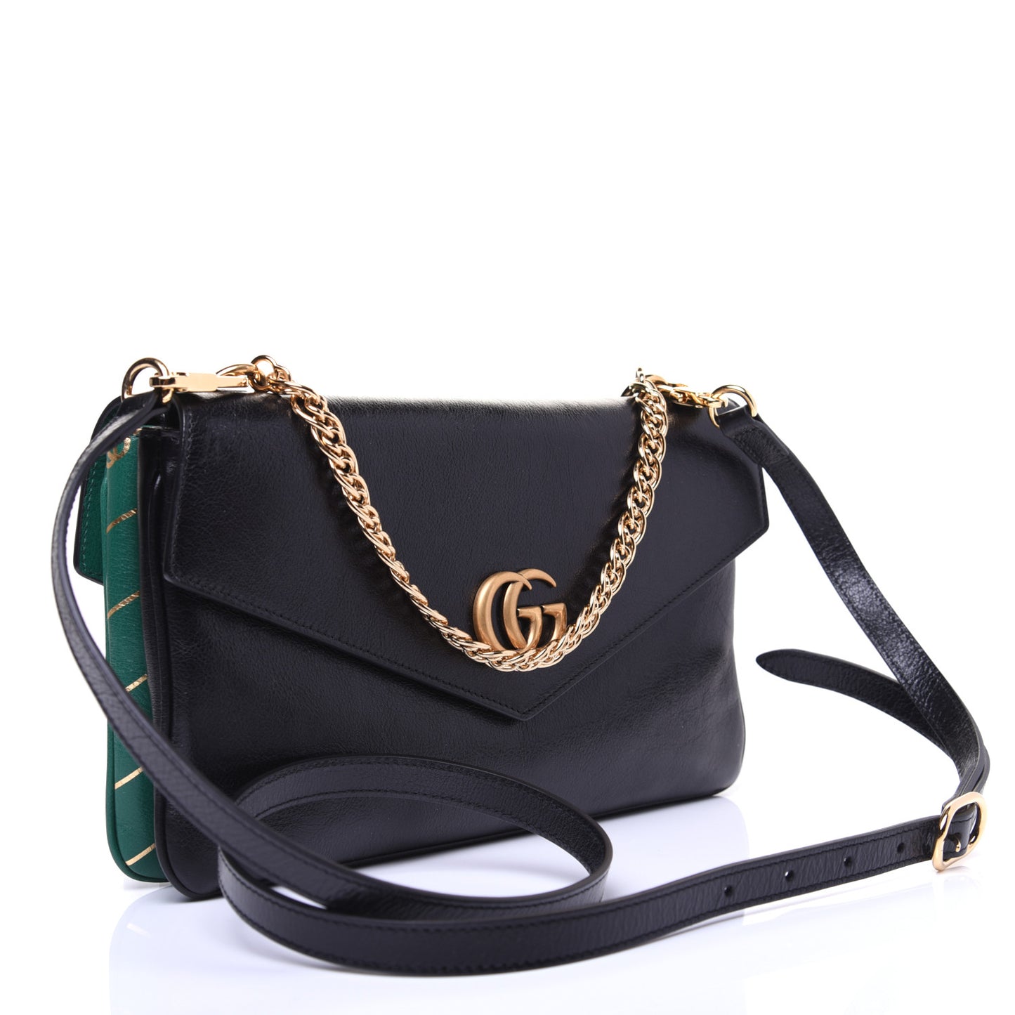 Calfskin Diagonal GG Medium Thiara Double Envelope Shoulder Bag Emerald Green Black