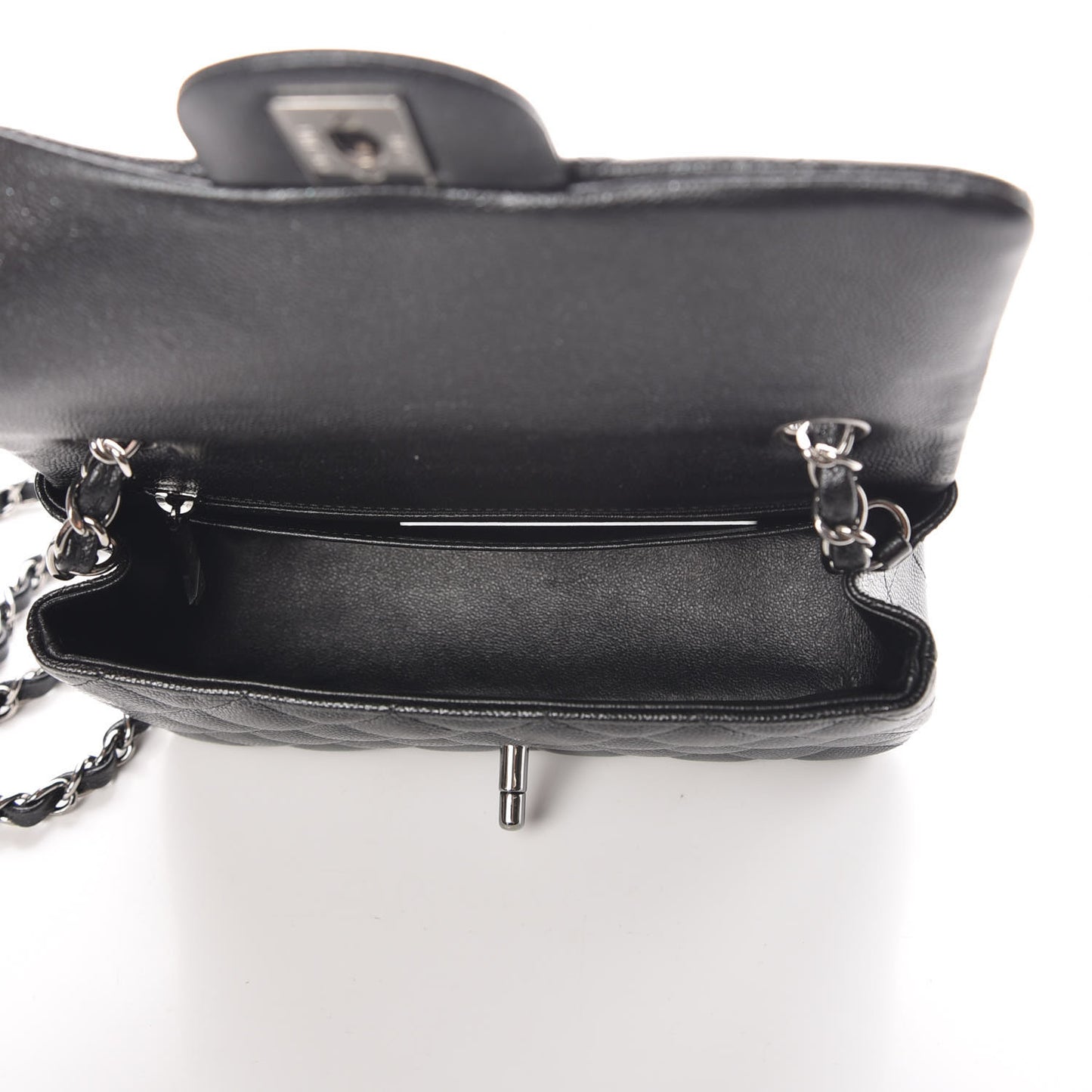 Iridescent Caviar Quilted Mini Rectangular Flap Black