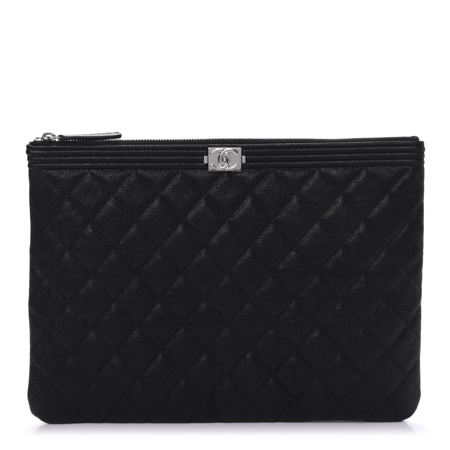 Iridescent Caviar Quilted Medium Boy Cosmetic Case Black