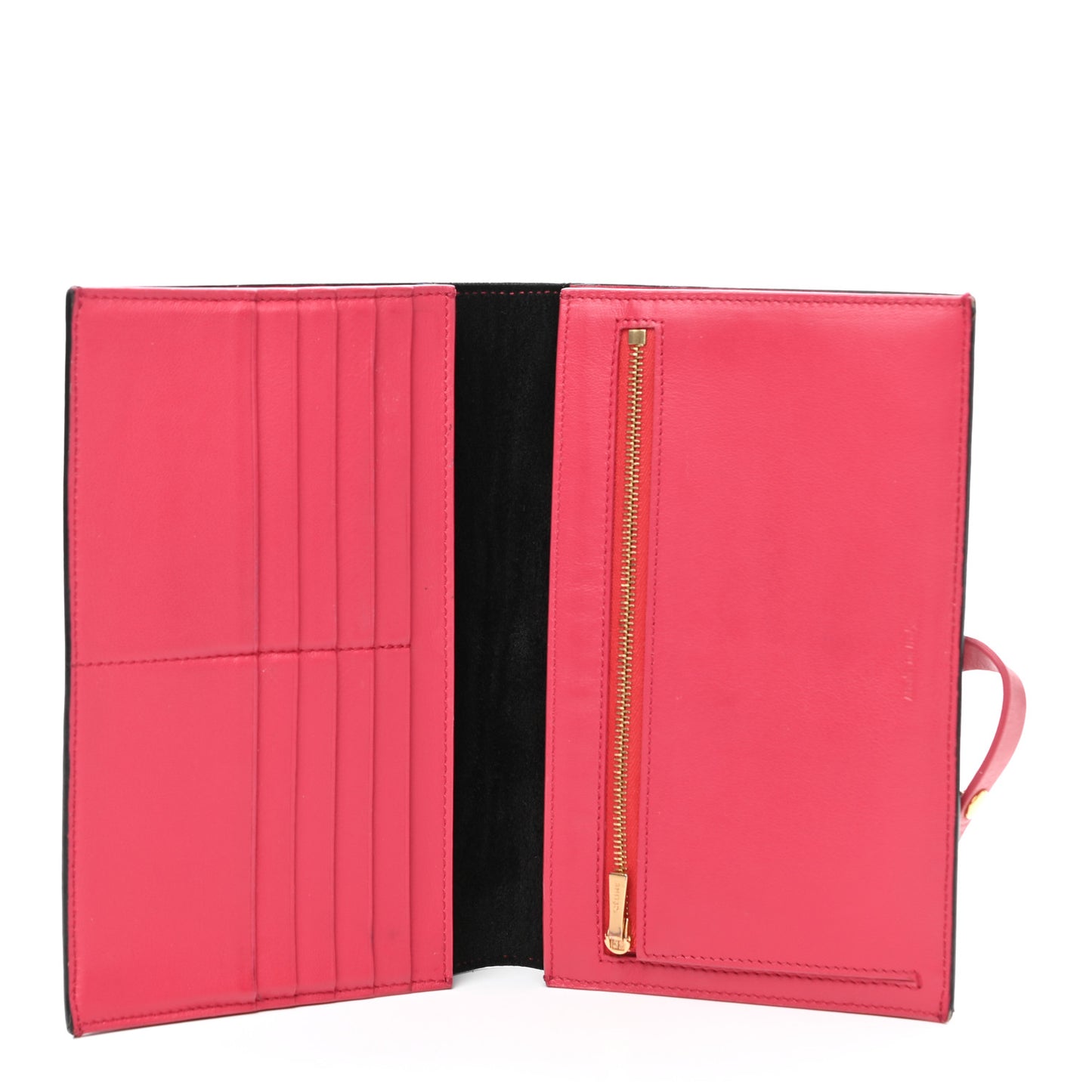 Grained Calfskin Large Multifunction Strap Wallet Black Pink