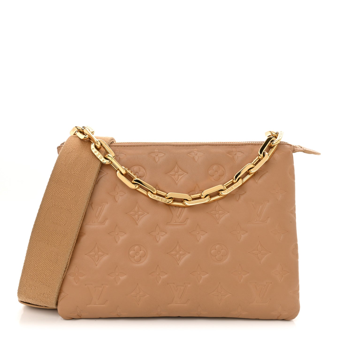 Lambskin Embossed Monogram Coussin PM Camel