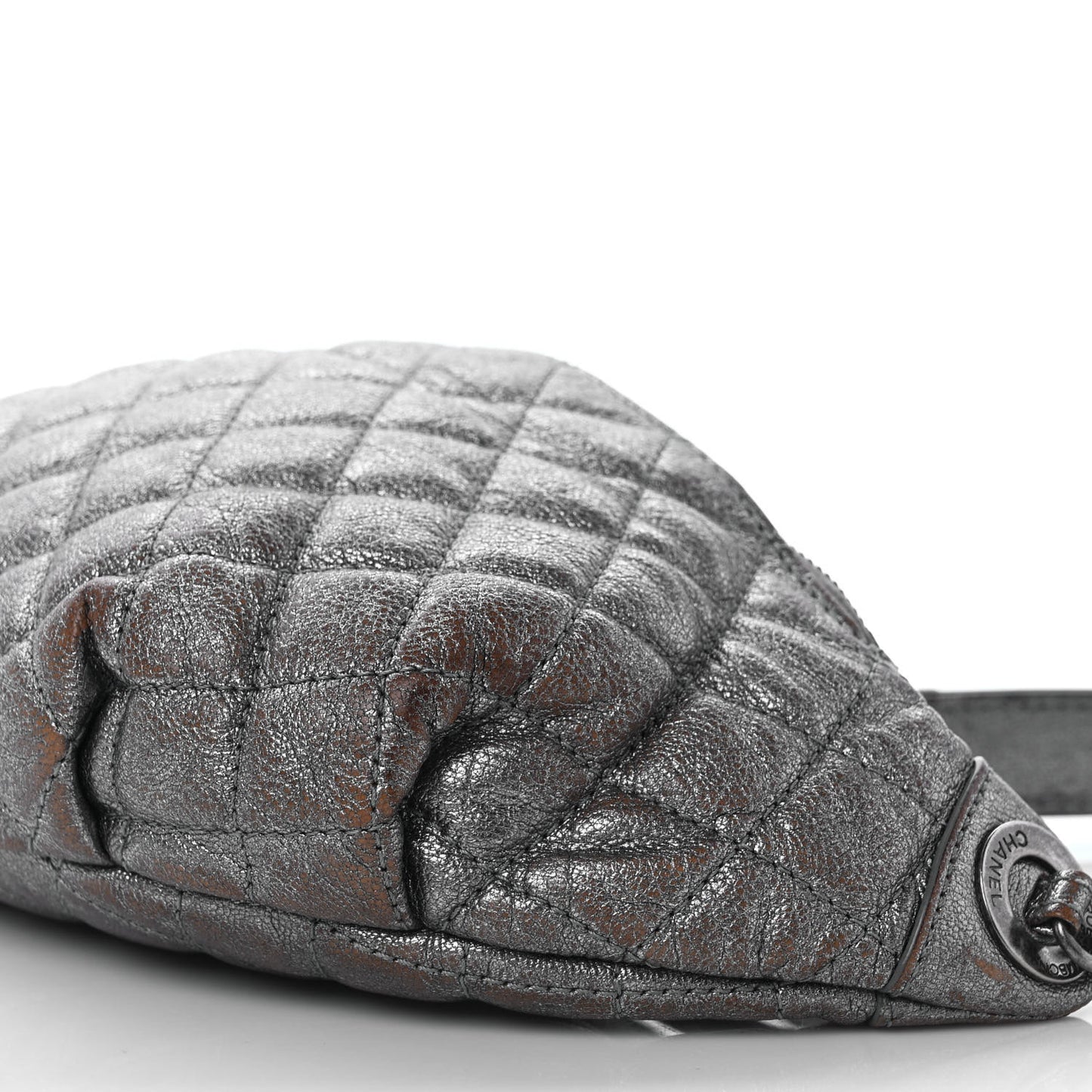 Metallic Goatskin Quilted Banane Waist Bag Fanny Pack Silver