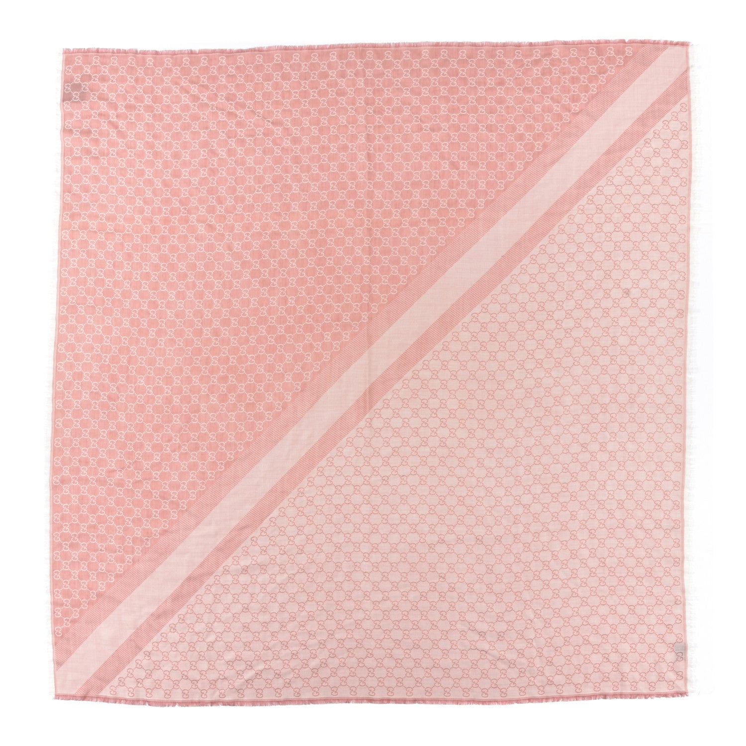 Gucci Wool Silk Monogram GGWeb Fringe Shawl Rose Ivory 1 of 4