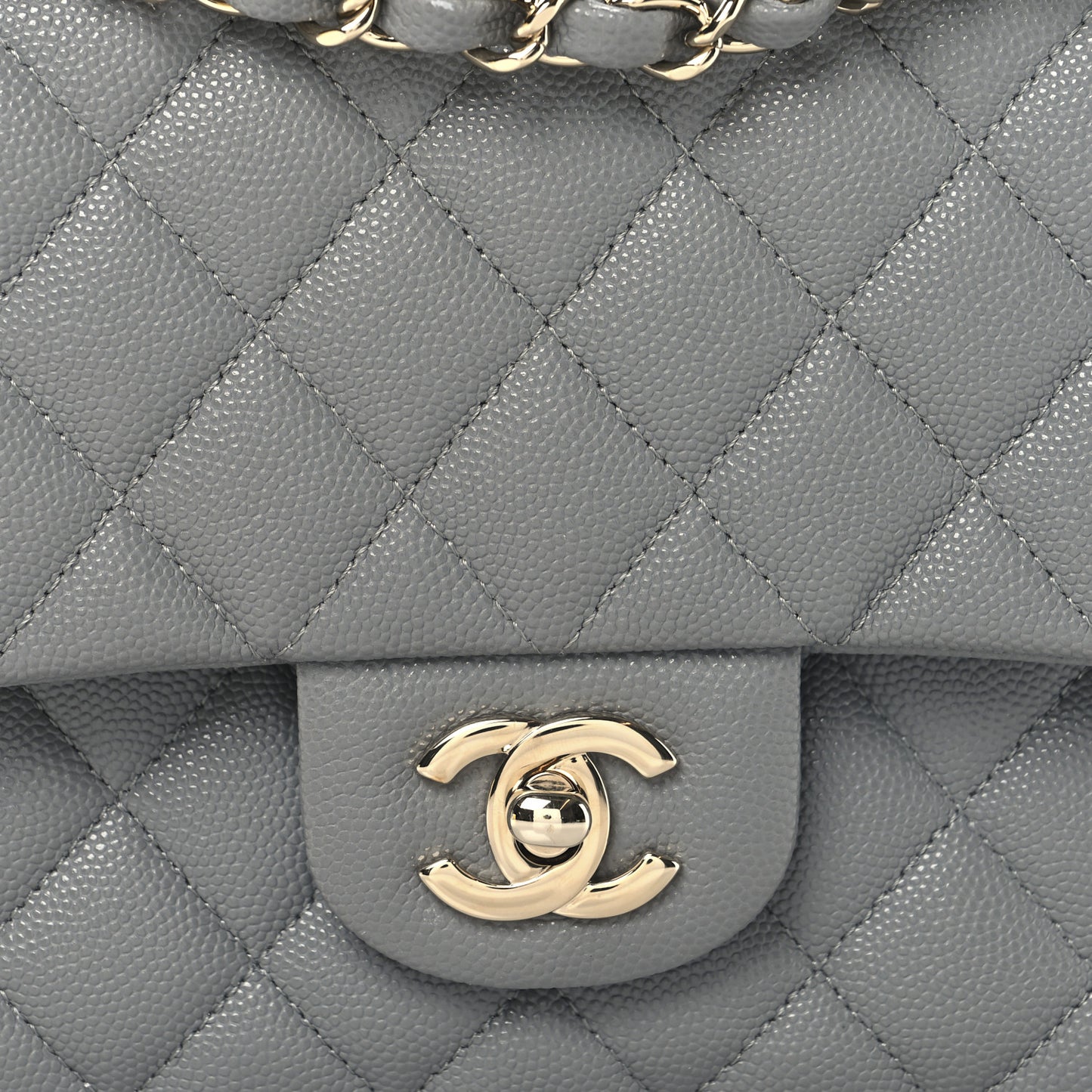 Caviar Quilted Medium Double Flap Grey