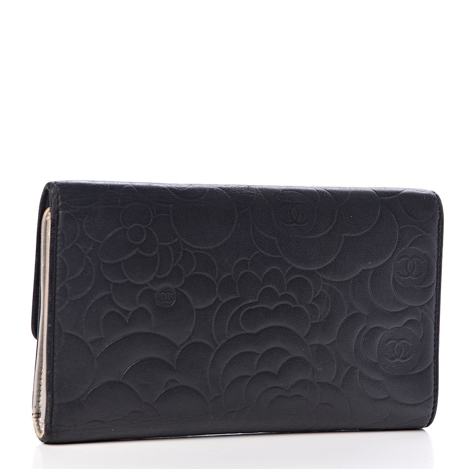Chanel Lambskin Camellia Embossed Large Flap Wallet Black 3 of 17