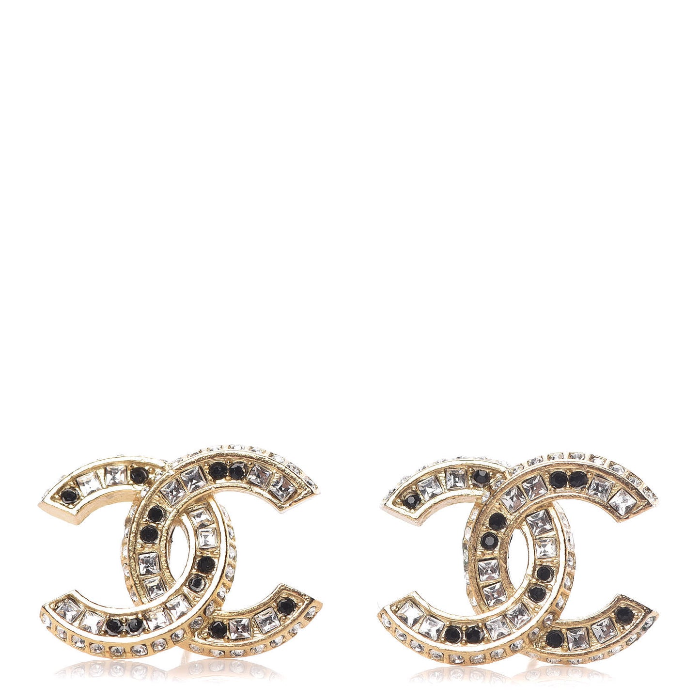 Baguette Crystal CC Earrings Gold Black