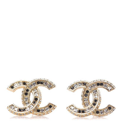 Chanel Baguette Crystal CC Earrings Gold Black 1 of 4