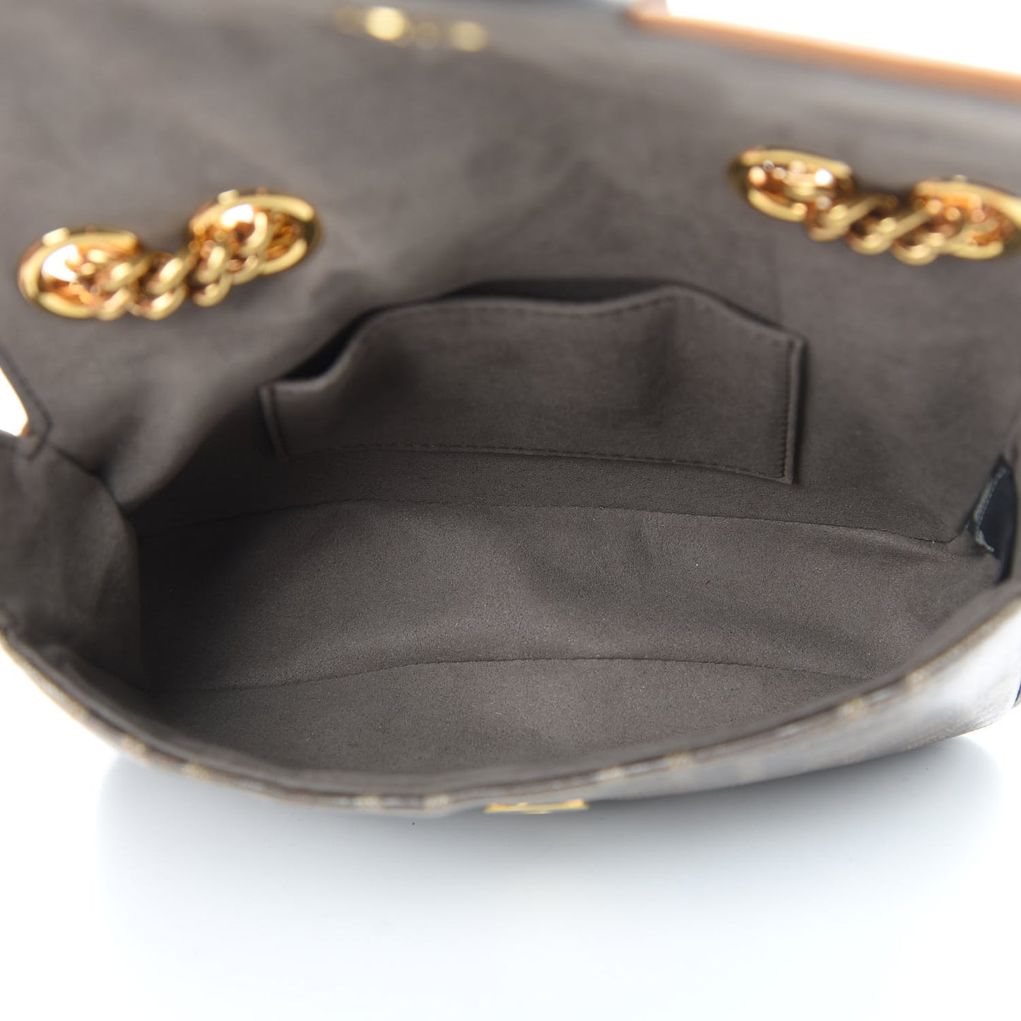 Glazed Fabric Vitello Century FF 1974 Stamp Patch Mini Double F Crossbody Bag Mogano Panna Caramello