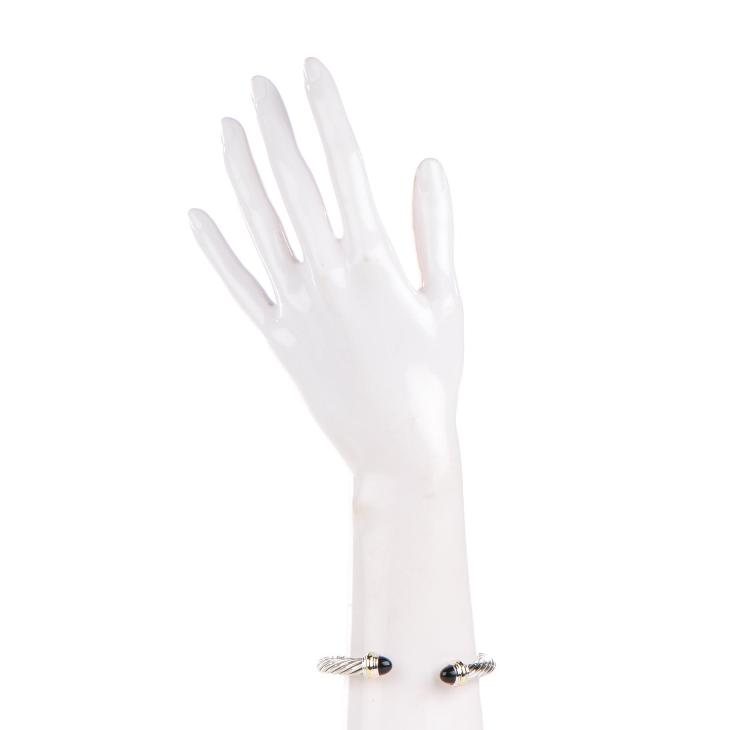 Sterling Silver 14K Yellow Gold Black Onyx 7mm Cable Classics Bracelet