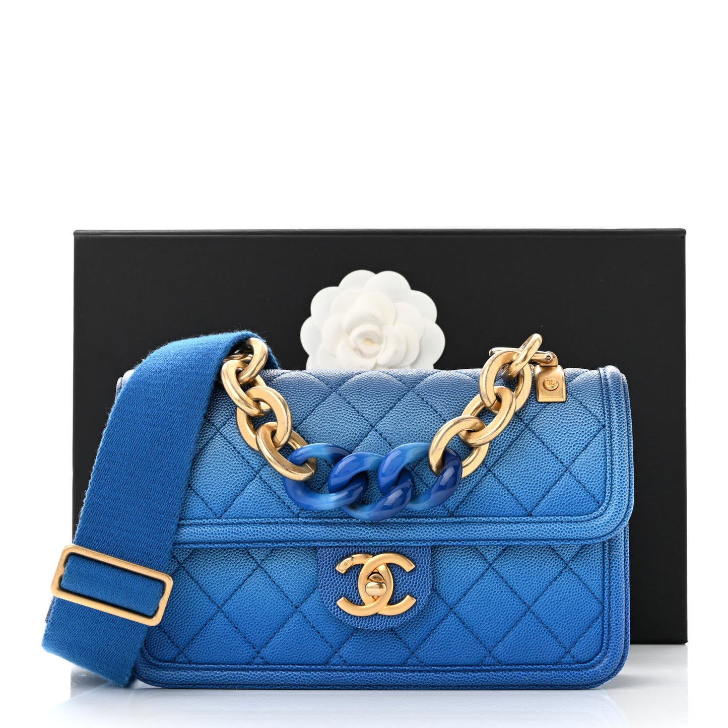 Caviar Quilted Small Sunset On The Sea Flap Blue
