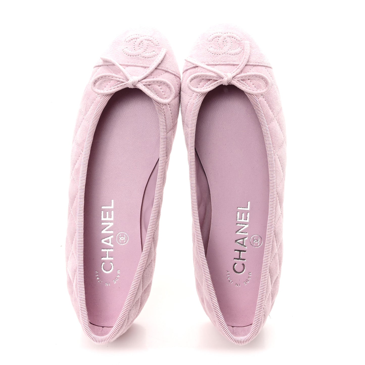Suede Quilted Cap Toe CC Ballerina Flats 36 Light Pink