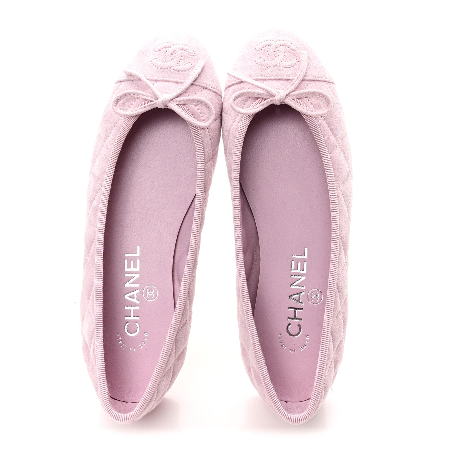 Chanel Suede Quilted Cap Toe CC Ballerina Flats 36 Light Pink 2 of 9