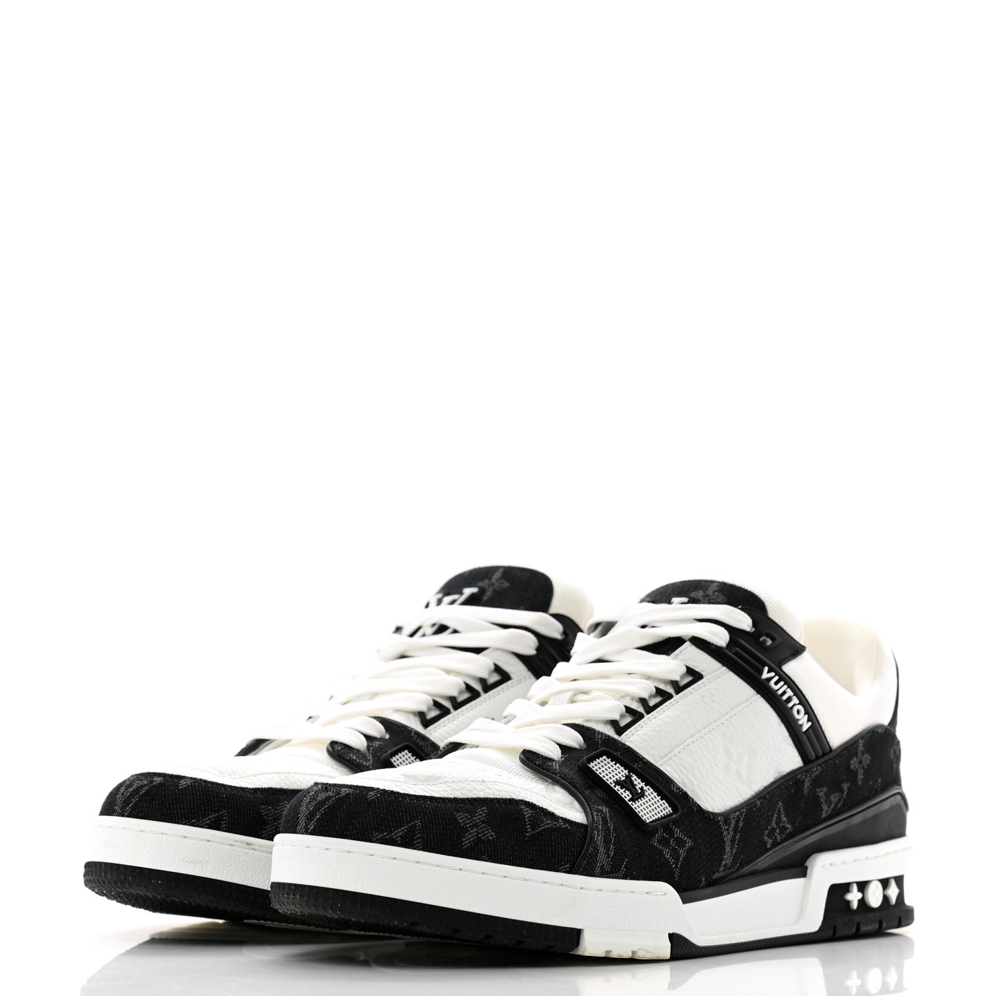 Calfskin Monogram Denim Mens LV Trainer Sneakers 11.5 Black