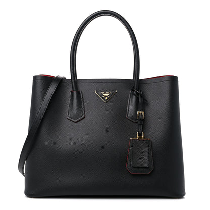Prada Saffiano Cuir Medium Double Bag Black Fuoco 1 of 10