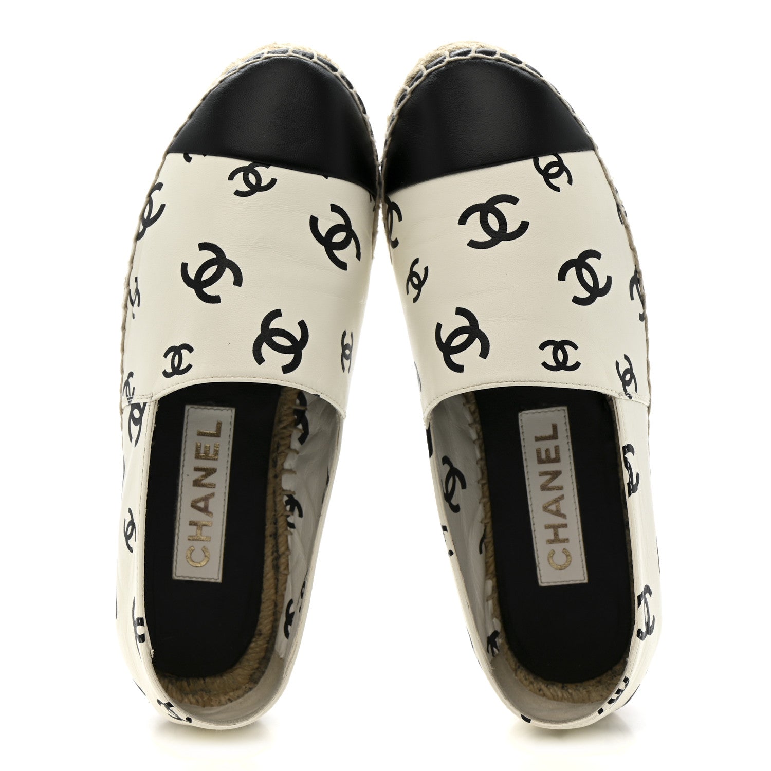 Chanel Lambskin Printed CC Espadrilles 37 White Black 2 of 14