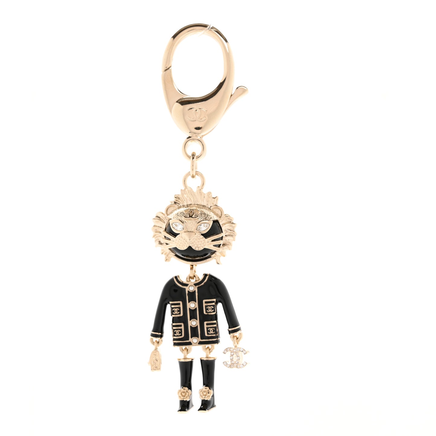 Crystal Pearl Lion Keychain Black Gold