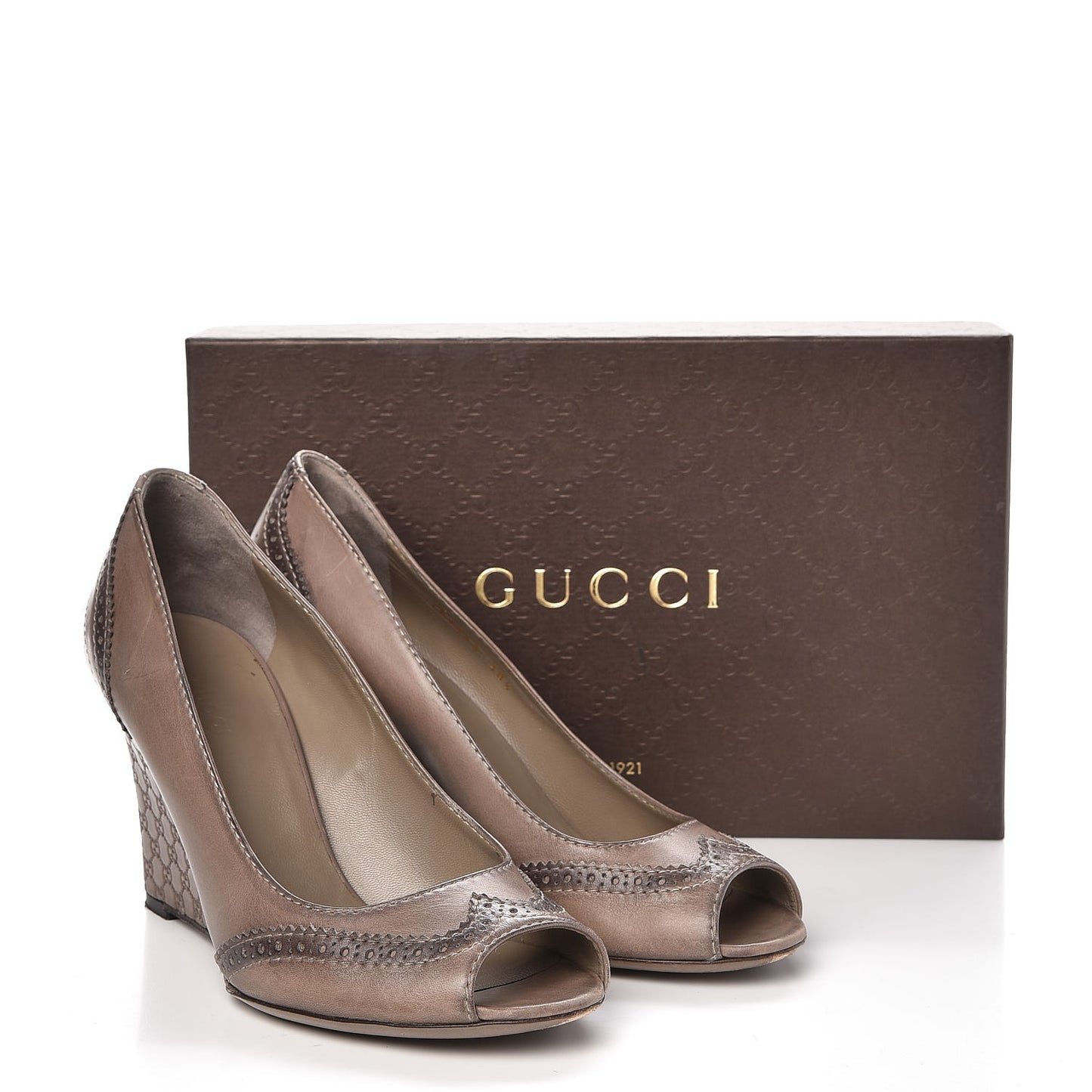Saddle Soft Lux Tamponato MIcroguccissima Peep Toe Wedges 38.5 New Fango