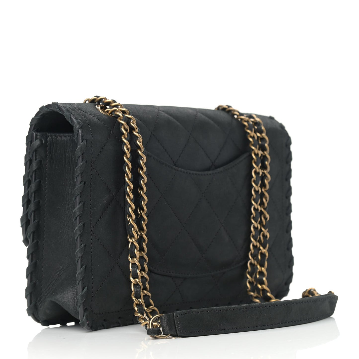 Iridescent Calfskin Small Happy Stitch Flap Black