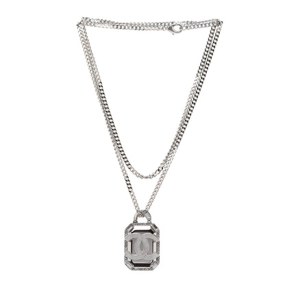 Chanel Crystal Baguette CC Mirror Pendant Necklace Silver 3 of 6