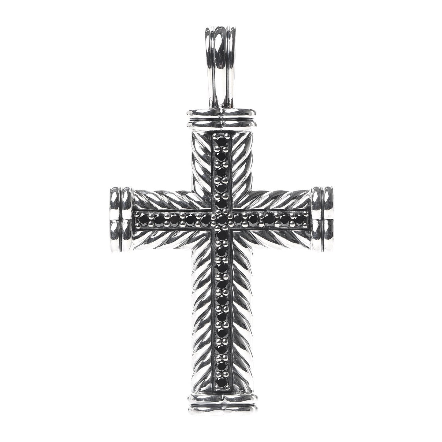 Sterling Silver Pave Black Diamond Chevron Cross Pendant