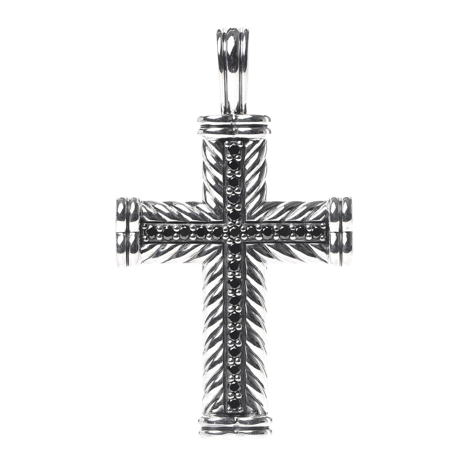 David Yurman Sterling Silver Pave Black Diamond Chevron Cross Pendant 1 of 3