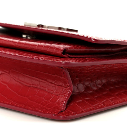 Saint Laurent Calfskin Crocodile Embossed Medium Monogram Sunset New Lipstick Red 10 of 10