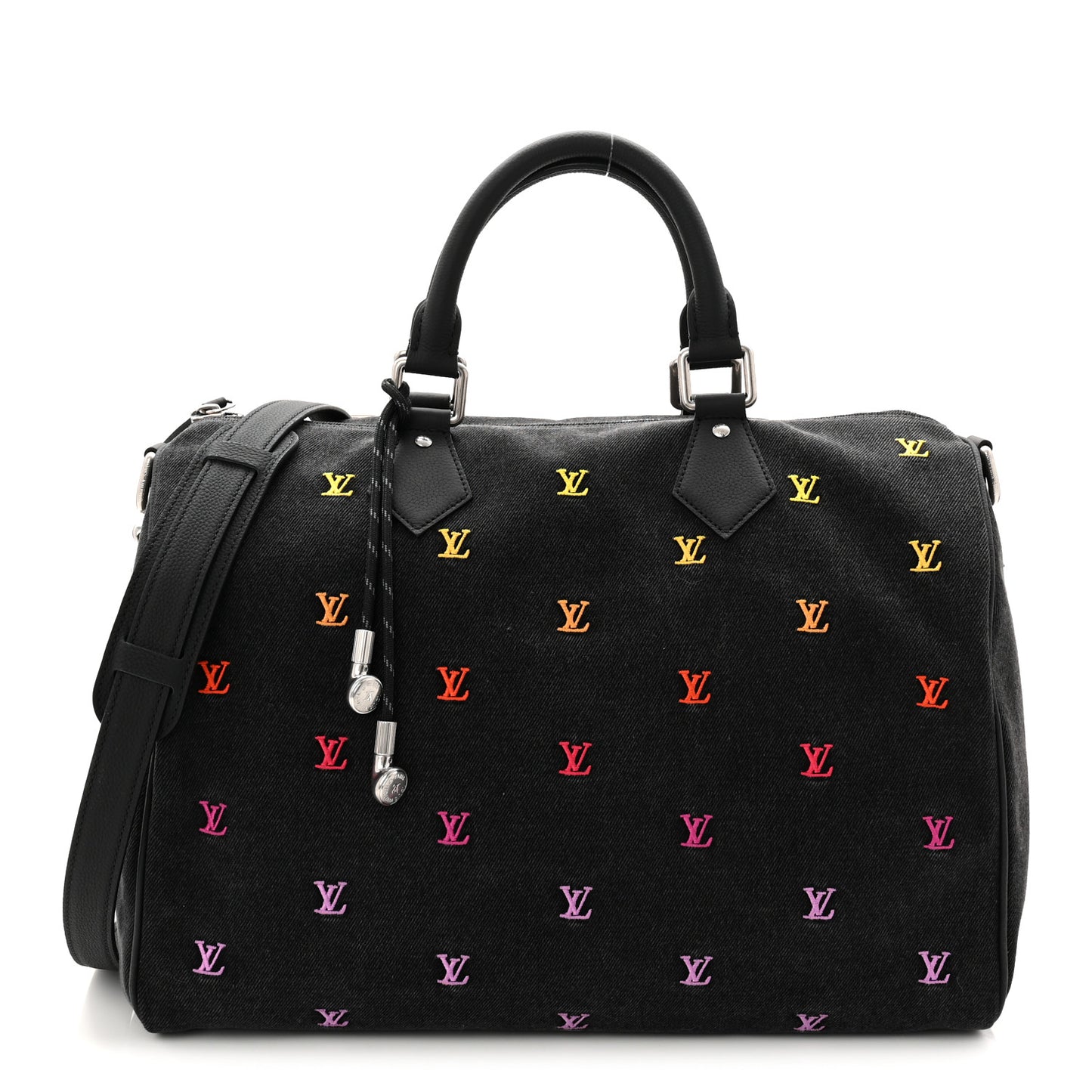 LV Blason Denim Calfskin Speedy Bandouliere 40 Black Gradient Orange