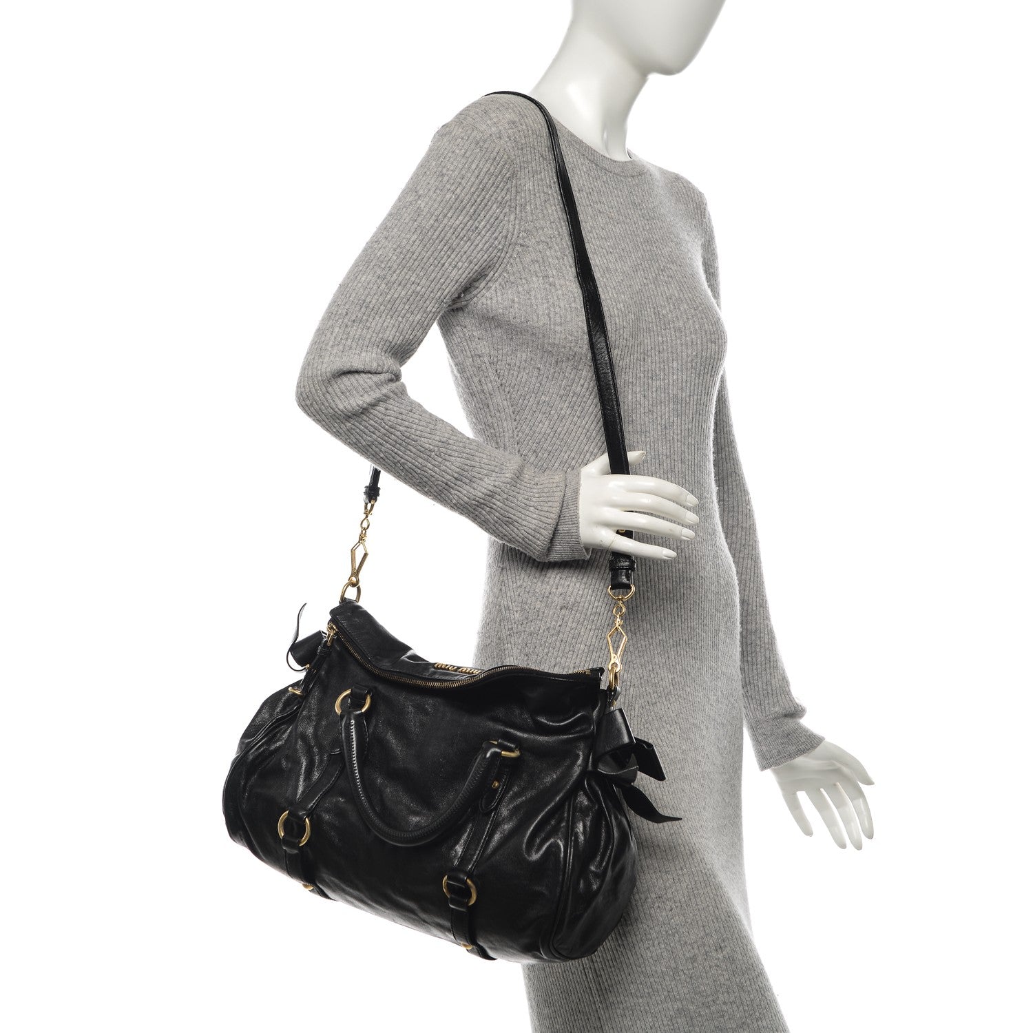 Miu Miu Vitello Lux Medium Bow Bag Nero Black 3 of 11