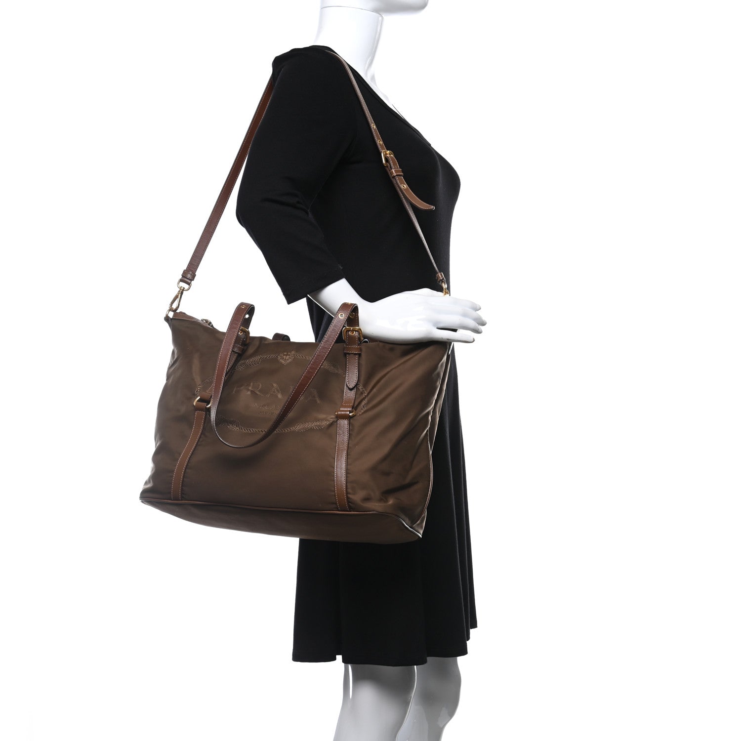 Prada Tessuto Nylon Saffiano Jacquard Logo Tote Rovere 2 of 17