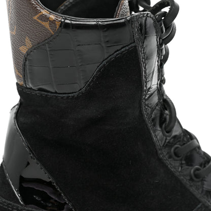 Louis Vuitton Suede Calfskin Crocodile Embossed Patent Monogram Laureate Platform Desert Boots 37 Black 13 of 14