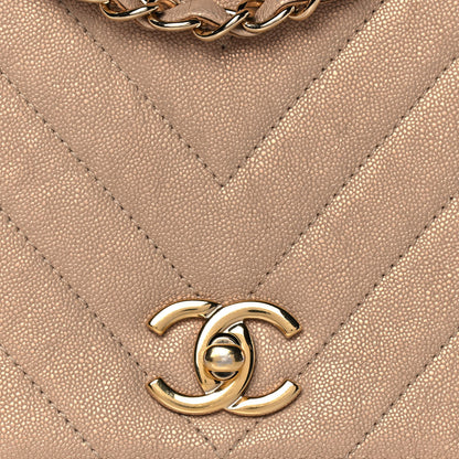 Chanel Metallic Caviar Chevron Quilted Medium Statement Flap Beige 8 of 12