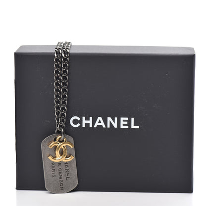 Chanel Ruthenium ID Dog Tag Charm Necklace Silver Gold 5 of 5