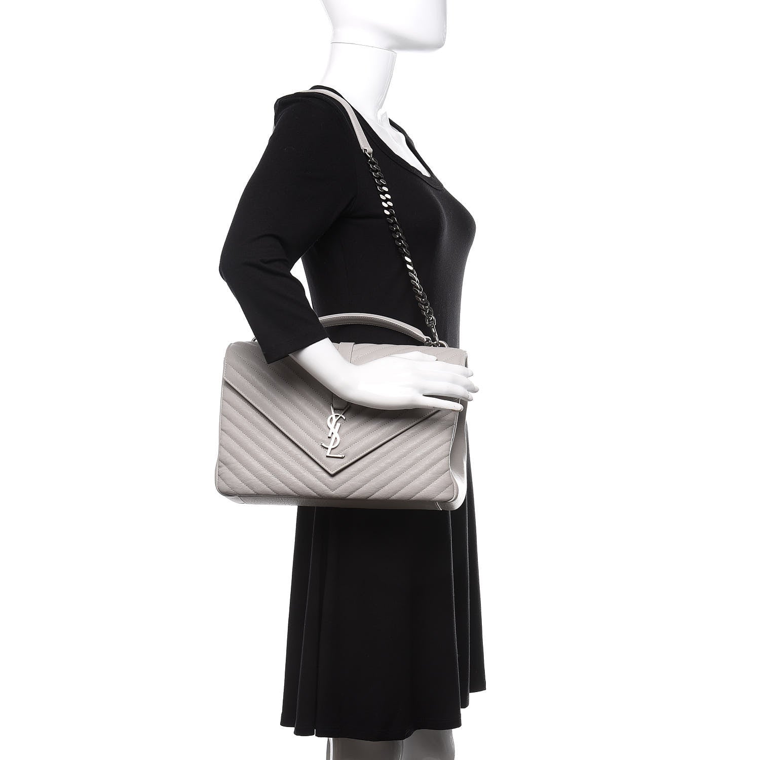 Saint Laurent Sheepskin Matelasse Chevron Monogram Large College Satchel Light Grey 2 of 9