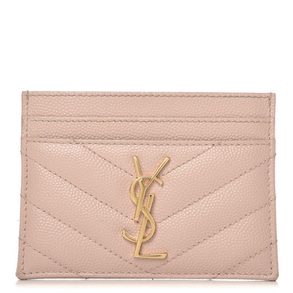 Saint Laurent Grain De Poudre Matelasse Chevron Monogram Credit Card Case Pale Blush 1 of 9