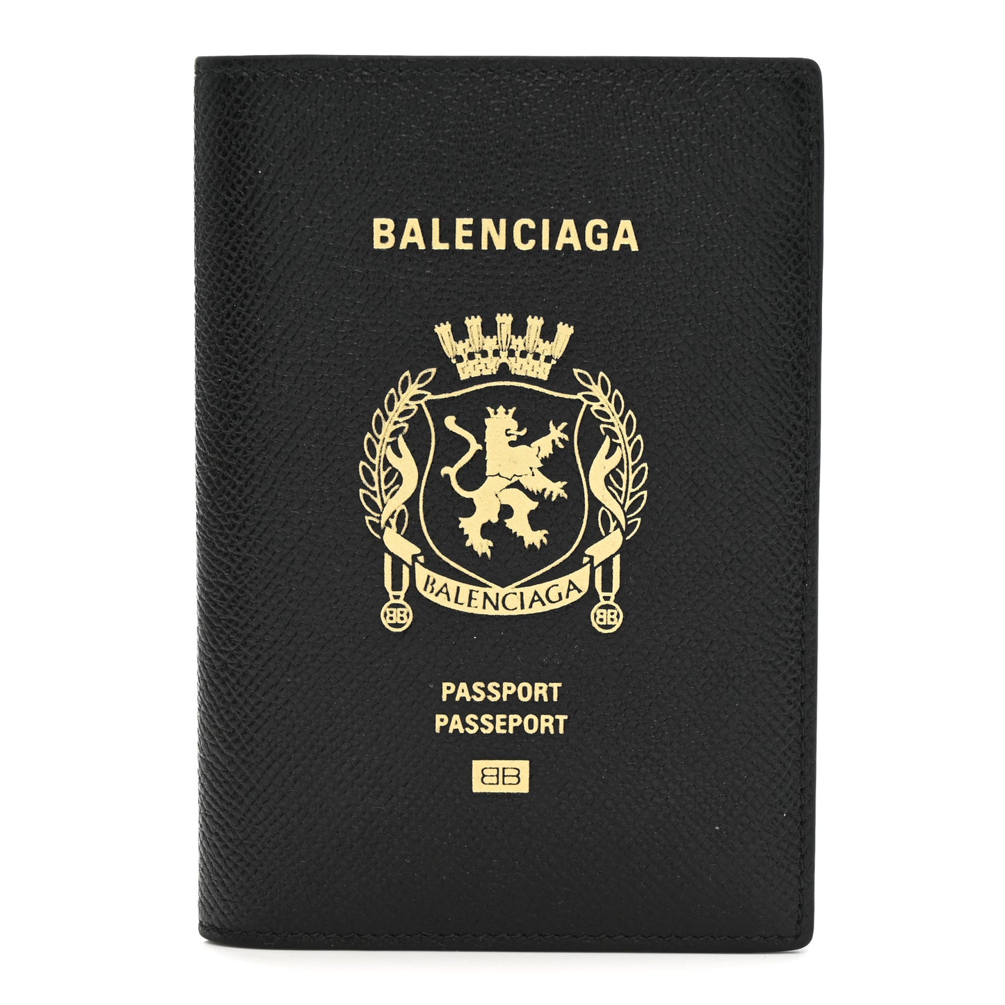 Textured Calfskin Passport Holder Black