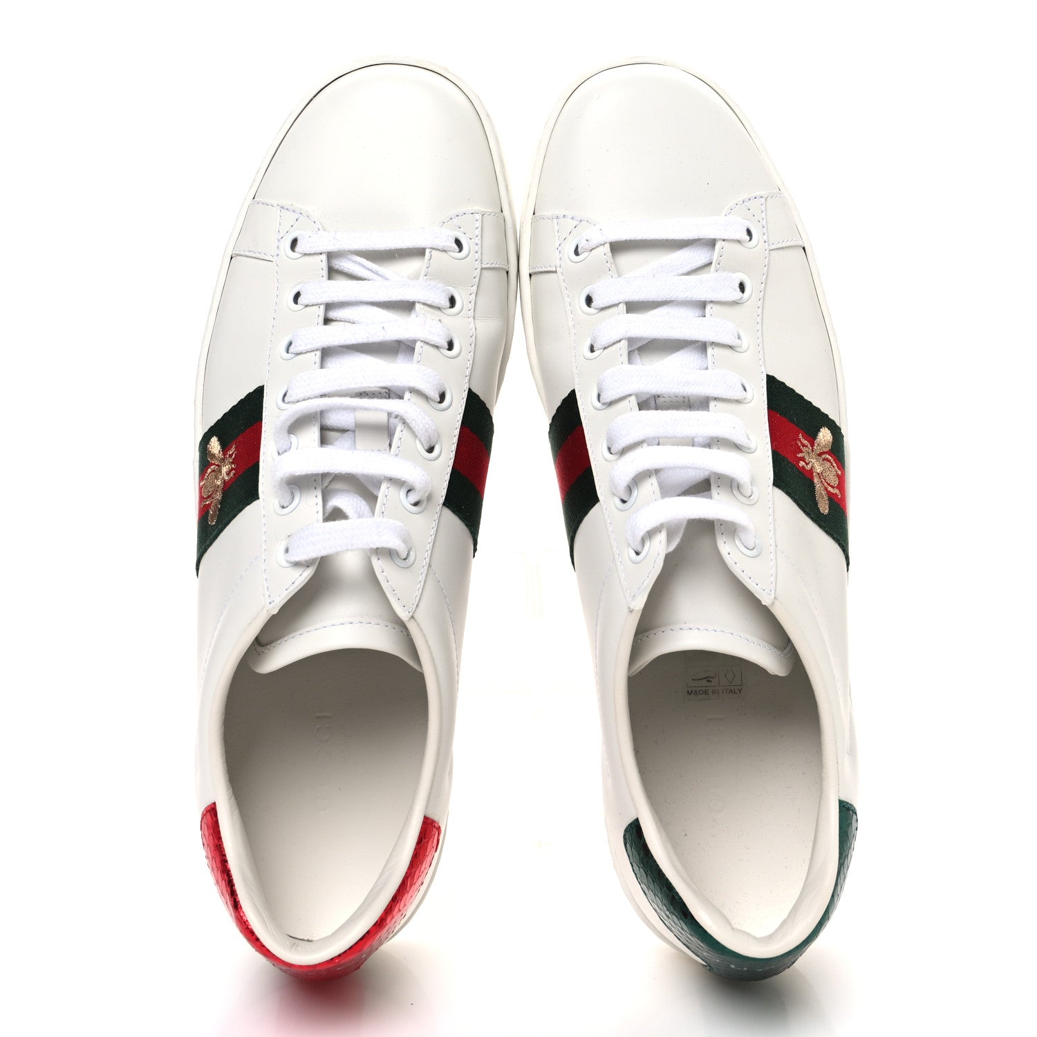 Gucci Calfskin Ayers Bee Embroidered Womens Ace Sneakers 39.5 White Green 2 of 11