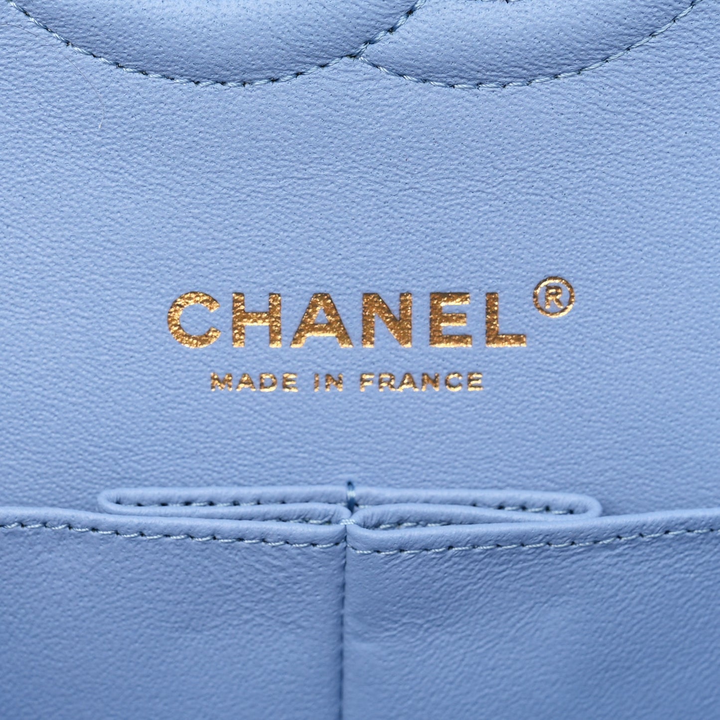 Lambskin Quilted Medium Double Flap Light Blue