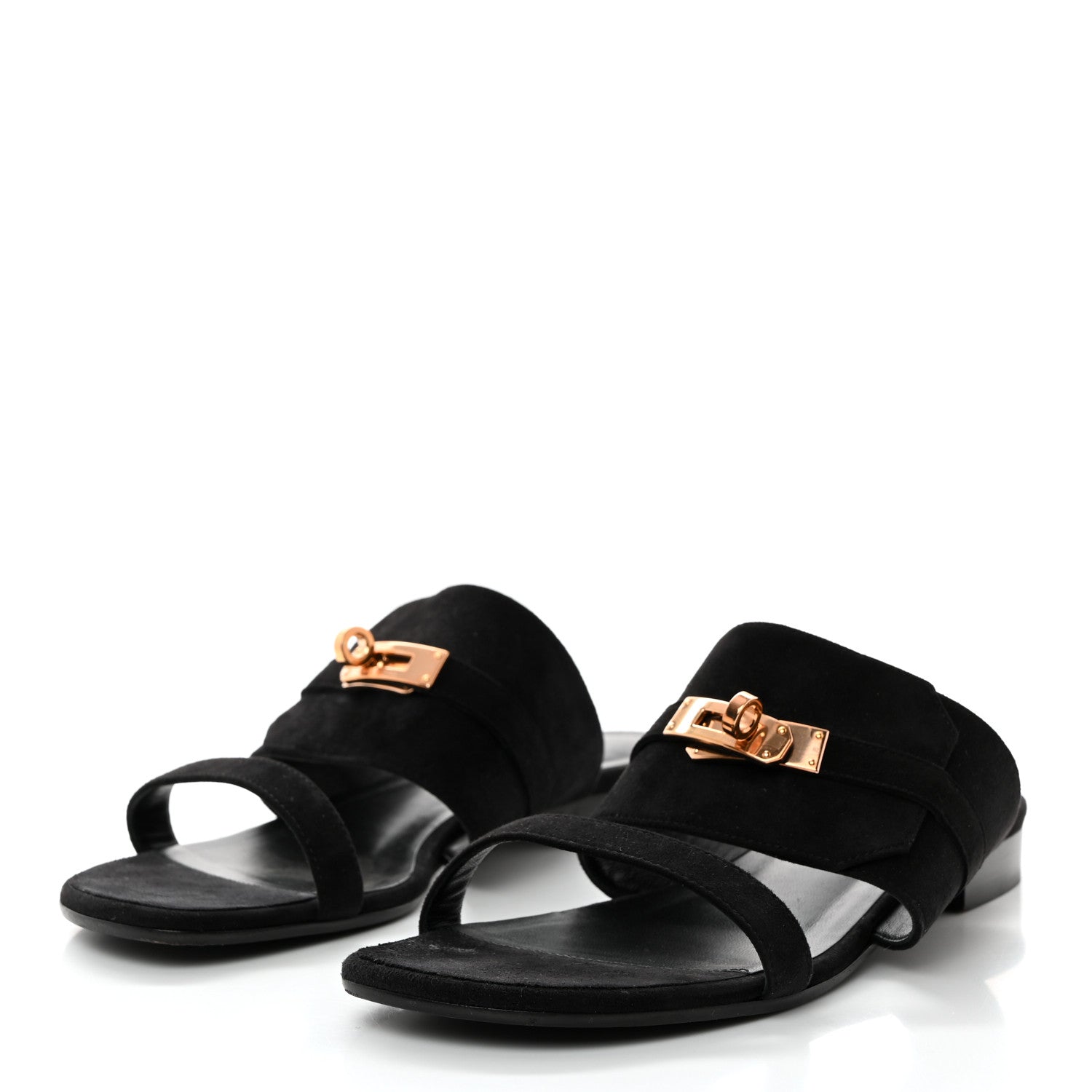 Hermes Suede Goatskin Avenue Sandals 39 Black 3 of 9