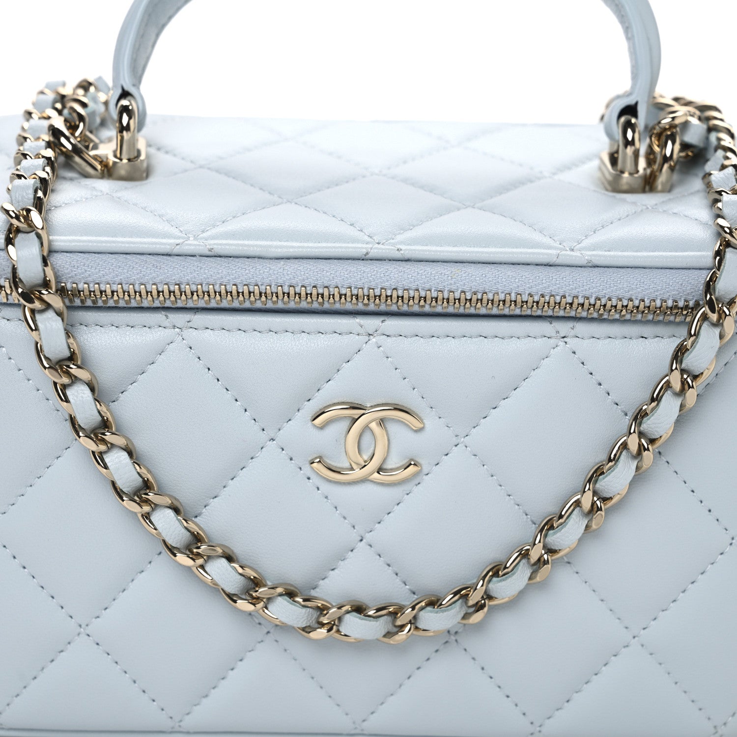 Chanel Lambskin Quilted Small Top Handle Vanity Case With Chain Light Blue 8 of 10