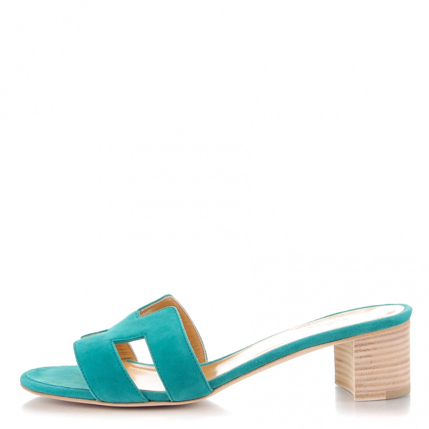 Hermes Chevre Velours Oasis Sandals 37.5 Emeraude 1 of 10