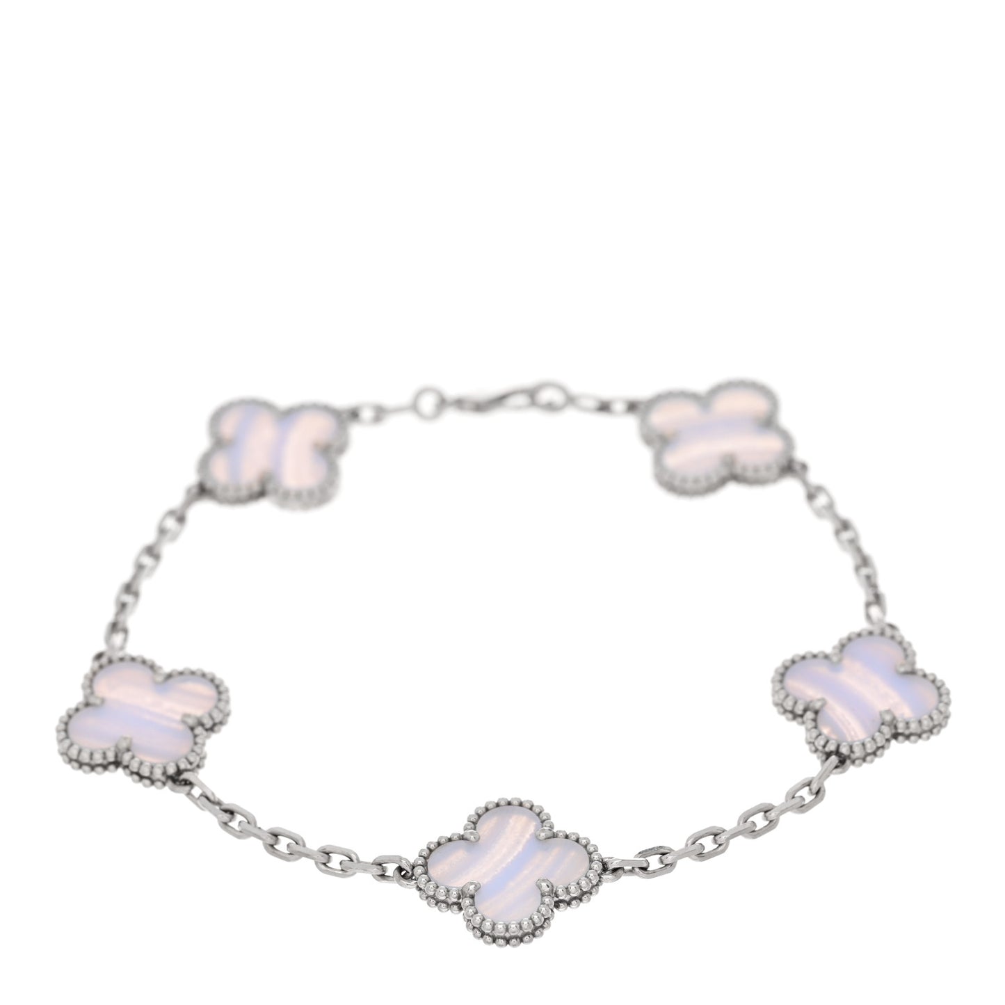 18K White Gold Chalcedony 5 Motifs Vintage Alhambra Bracelet